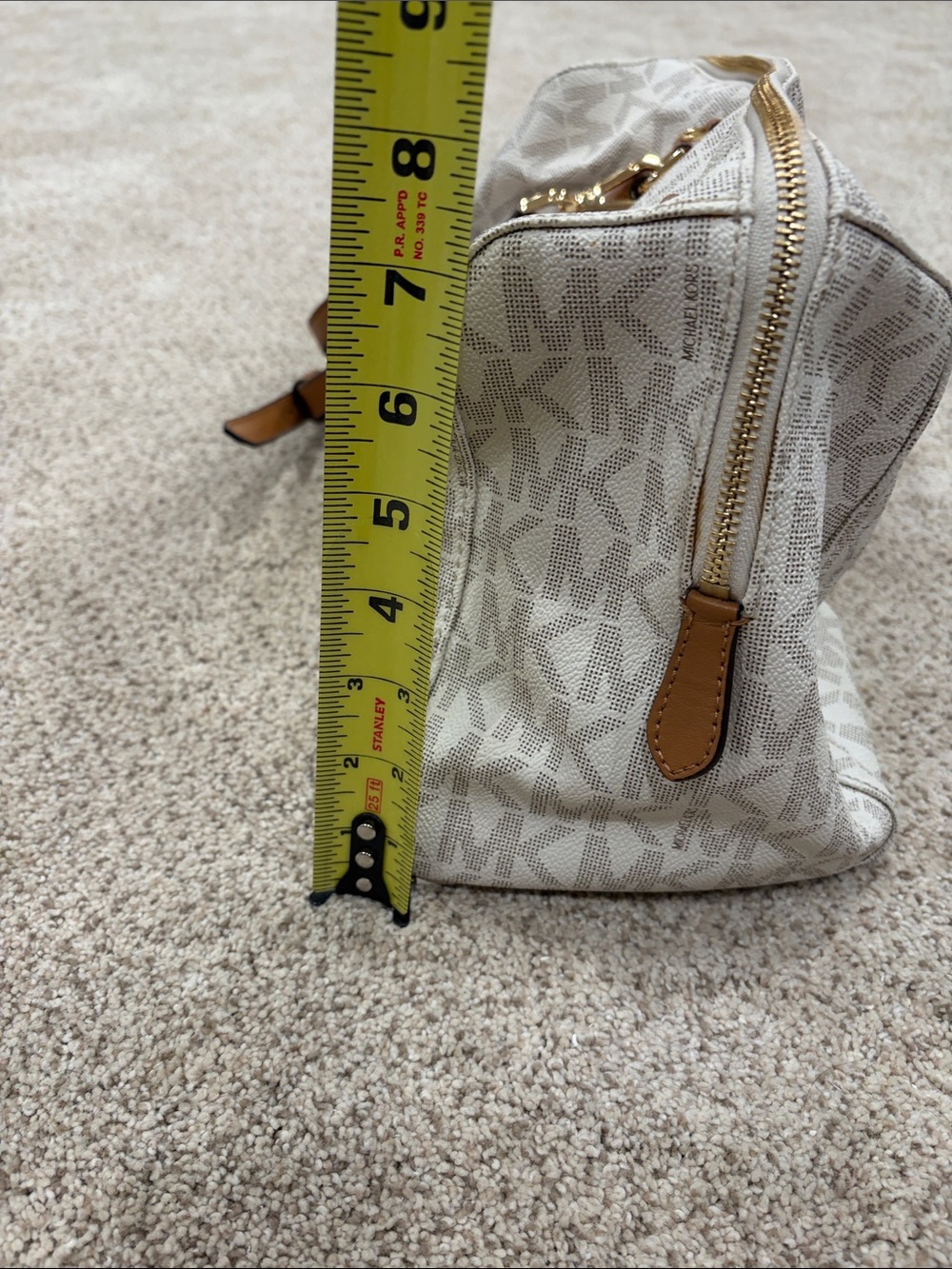 Michael Kors Vanilla Logo Satchel with Acorn Brown Trim - Picture 10 of 10